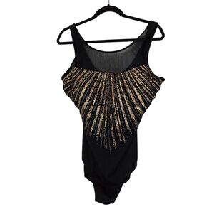 Chicos Swim Padded Black and Gold Embellished One Piece sze 16
